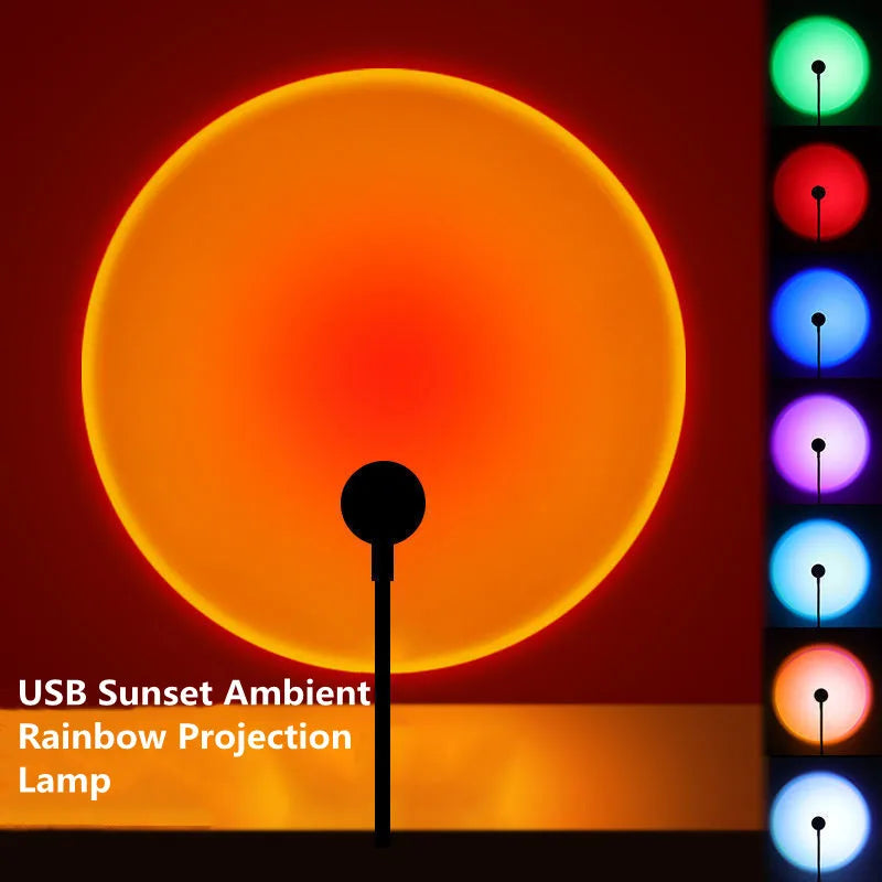 Sunset Lamp USB Powered Rainbow Projector Lamp Bedroom 7 Colors Atmosphere Night Light RGB Photography Background Lights