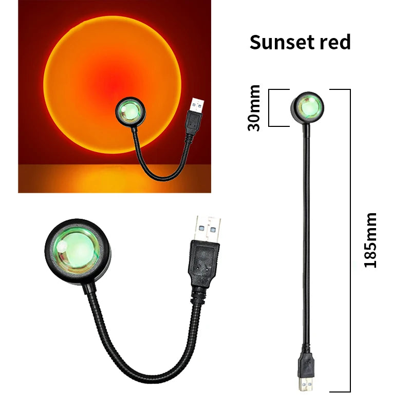 Sunset Lamp Projector USB Powered LED Rainbow Romantic Night Light Neon Atmosphere Home Decoration Photography Light Room Decor