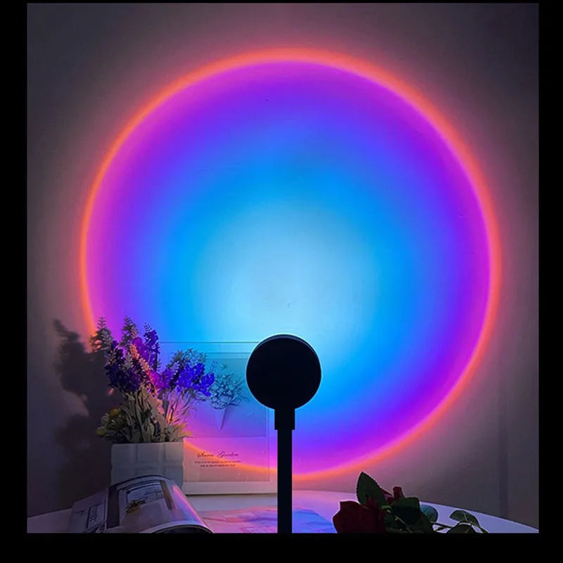 Sunset Lamp USB Powered Rainbow Projector Lamp Bedroom 7 Colors Atmosphere Night Light RGB Photography Background Lights